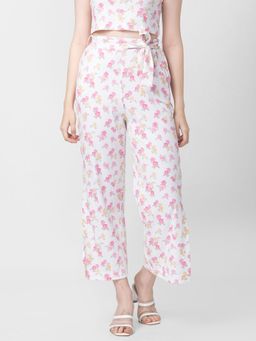Spykar - Women Off-white Cotton Regular Fit Floral Print Pant