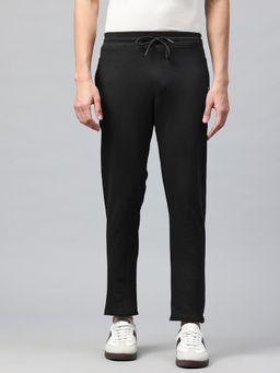 Tom Burg - Black Men Mid-Rise Cotton Zipper Pocket Trackpant
