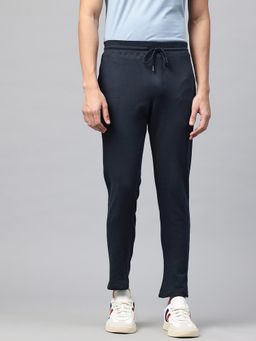 Tom Burg - Navy Blue Men Mid-Rise Cotton Zipper Pocket Trackpant