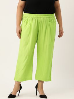 theRebelinme - Plus Size Womens Green Solid Color Woven Trouser