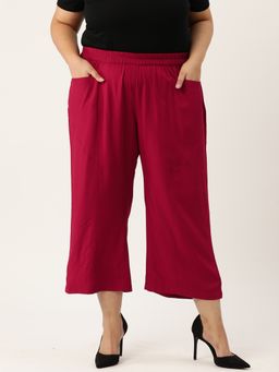 theRebelinme - Plus Size Womens Maroon Solid Color Woven Trouser