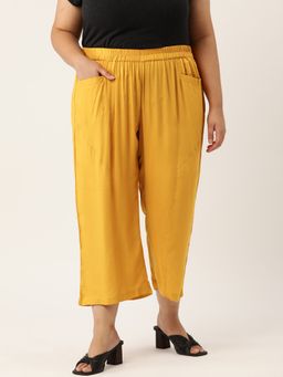 theRebelinme - Plus Size Womens Mustard Solid Color Woven Trouser