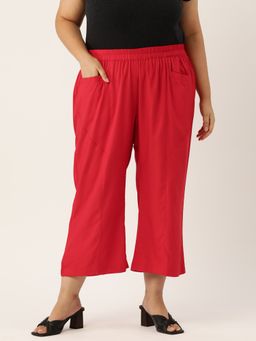 theRebelinme - Plus Size Womens Red Solid Color Woven Trouser