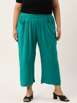 theRebelinme - Plus Size Womens Teal Solid Color Woven Trouser