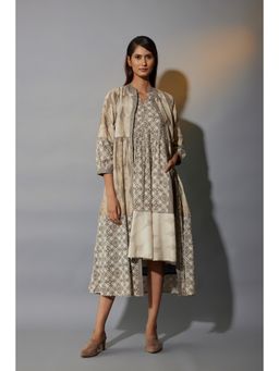 JAYATI GOENKA - 24 X 7 Grey Ruffled Dress Co-ord (Set of 4)