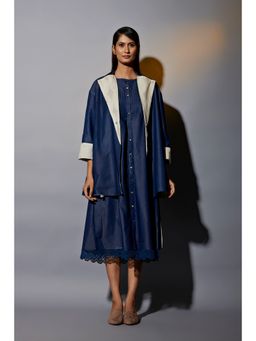 JAYATI GOENKA - Navy Blue Denim Dress Co-ord (Set of 4)