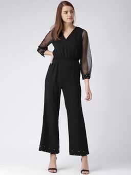 KASSUALLY - Women Black Solid Basic Stright Jumpsuit