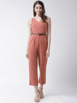 KASSUALLY - Women Peach-coloured Solid Wrap Basic Jumpsuit (Set of 2)