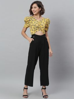 KASSUALLY - Women Yellow And Black Printed Basic Jumpsuit