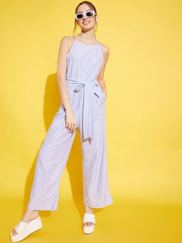 KASSUALLY - Blue Color Striped Basic Jumpsuit