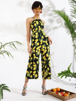 KASSUALLY - Black Small Fruit Print Strapy Jumpsuit