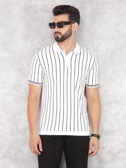 CRIMSOUNE CLUB - Men'S Black Vertical Striped Polo Neck T-Shirt