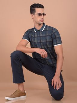 CRIMSOUNE CLUB - Men'S Navy Blue Printed Polo Neck T-Shirt