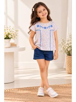 Miyo - Girls Floral Embroidered Printed Top