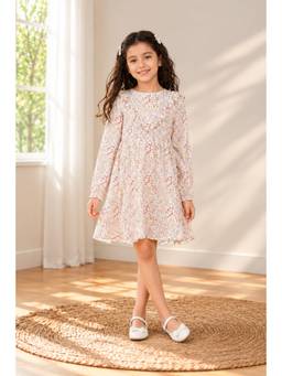 Miyo - Girls Off White Floral Ruffled Dress