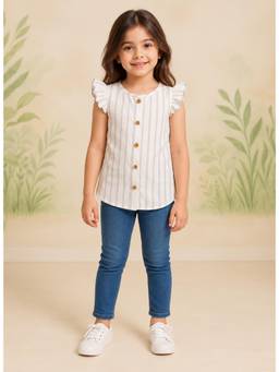 Miyo - Girls Striped Ruffle Sleeve Top