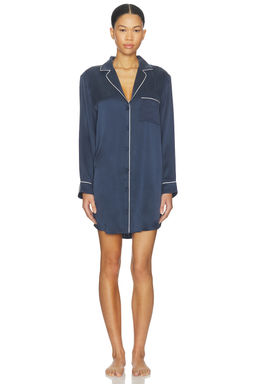 LUNYA - Washable Silk Piped Sleep Shirt Dress
