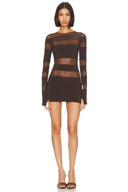 Norma Kamali - Spliced Long Sleeve Pickleball Dress in Chocolate Mesh
