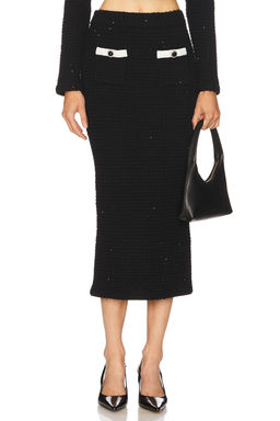 self-portrait - Black Textured Knit Midi Skirt