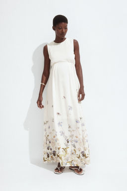 H&M - Women White Mama Long Bow-Back Dress