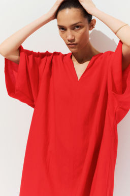 H&M - Women Red Mama Before & After Linen-Blend Dress