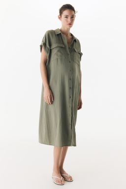 H&M - Women Green Mama Muslin Shirt Dress