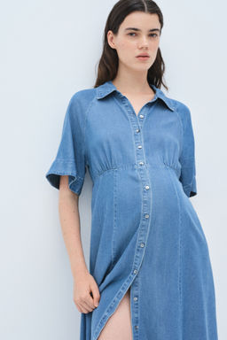H&M - Women Blue Mama Tie-Belt Denim Dress