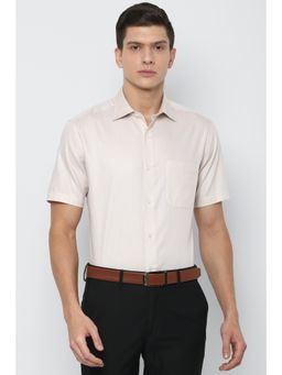 Louis Philippe - Men Beige Classic Fit Solid Half Sleeves Formal Shirt