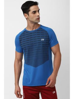 Peter England - Men Blue Printed Crew Neck T-shirt