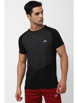 Peter England - Men Black Printed Crew Neck T-shirt