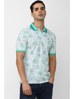 Peter England - Men White Printed Polo Neck Polo T-shirts