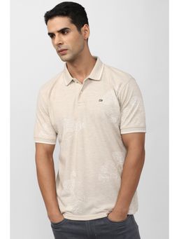 Peter England - Men Beige Printed Polo Neck Polo T-shirts