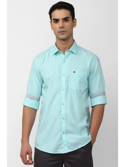 Peter England - Men Light Blue Slim Fit Solid Full Sleeves Casual Shirt