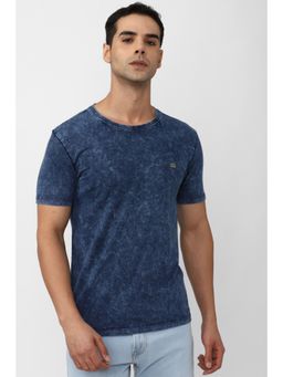 Peter England - Men Navy Textured Crew Neck T-shirt
