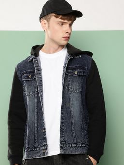 Voxati - Grey Men's Washed Denim Hooded Jacket