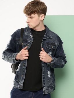 Voxati - Grey Ripped Men's Washed Denim Jacket