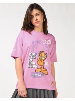 Bewakoof - Garfield Women Pink Master Of Sarcasm Graphic Printed Oversized T-Shirt