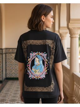 Bewakoof - Women Jet Black Blessed Graphic Printed Oversized T-Shirt