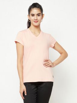 CRIMSOUNE CLUB - Women Peach Cotton T-Shirt