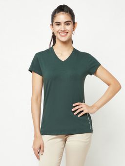 CRIMSOUNE CLUB - Women Green Cotton T-Shirt