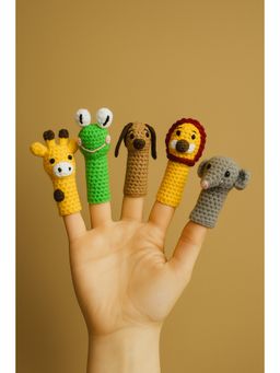 FUNKRAFTS - Handmade Crochet Finger Puppets Set of 5 for Fun Learning