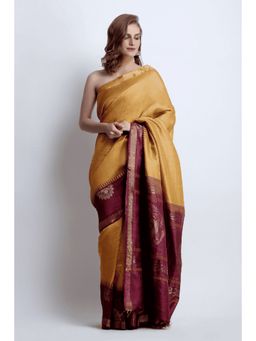 Dusala India - Women Bahula Mustard Woven Handloom Saree with Unstitched Blouse