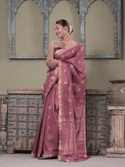 Dusala India - Women Paatala Pink Paisley Handloom Saree with Unstitched Blouse