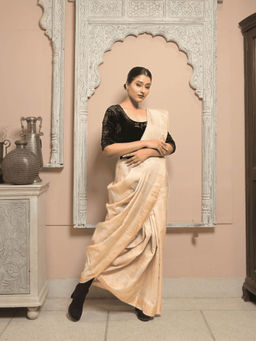 Dusala India - Women Chitra Beige Woven Handloom Saree with Unstitched Blouse