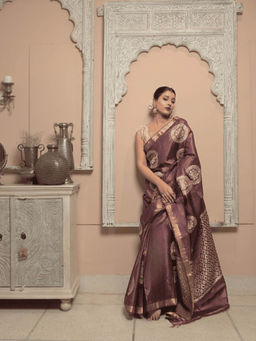 Dusala India - Women Madhu Wine Woven Handloom Saree with Unstitched Blouse