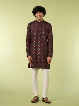 Diwas by Manyavar - Wine Embroidered Regular Kurta