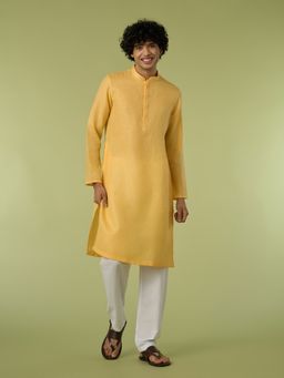 Diwas by Manyavar - Yellow Solid/Plain Regular Kurta