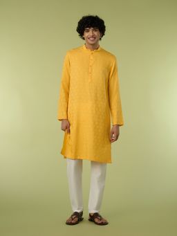 Diwas by Manyavar - Yellow Textured Regular Kurta