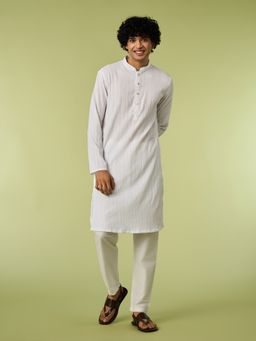 Diwas by Manyavar - White Textured Regular Kurta