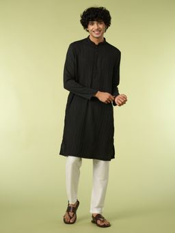 Diwas by Manyavar - Black Textured Regular Kurta